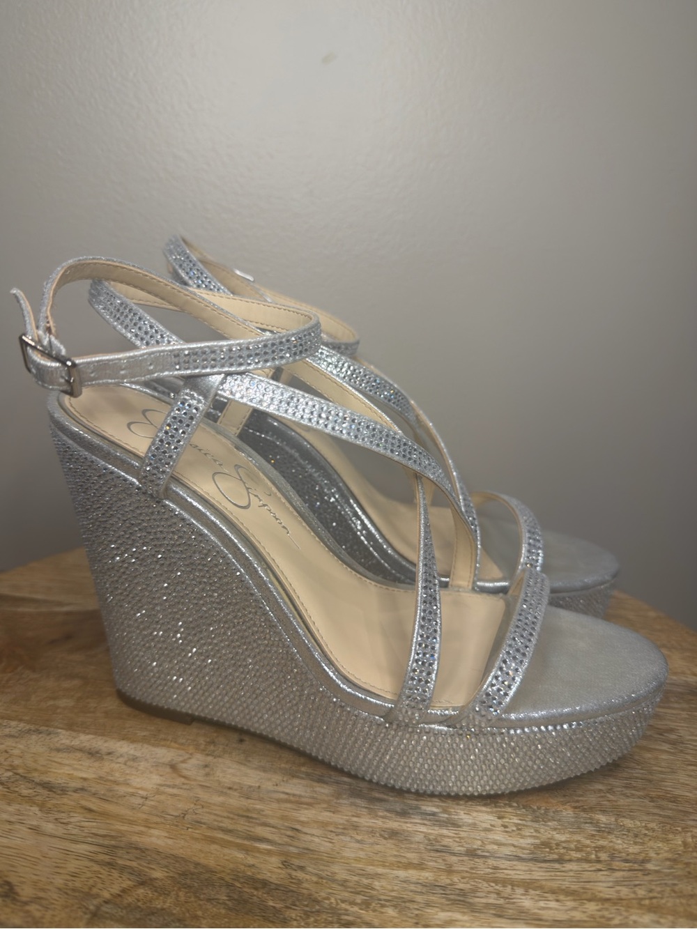 Jessica Simpson Silver Shimmer Wedges Size 7